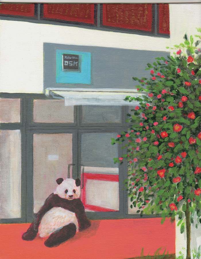 Yuko Mawatari　Welcome to my shop / Panda　Original Art   Oil painting