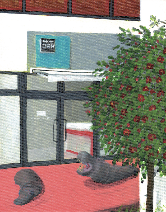 Yuko Mawatari   Welcome to my shop / Hippopotamus   Original Art    Oil painting