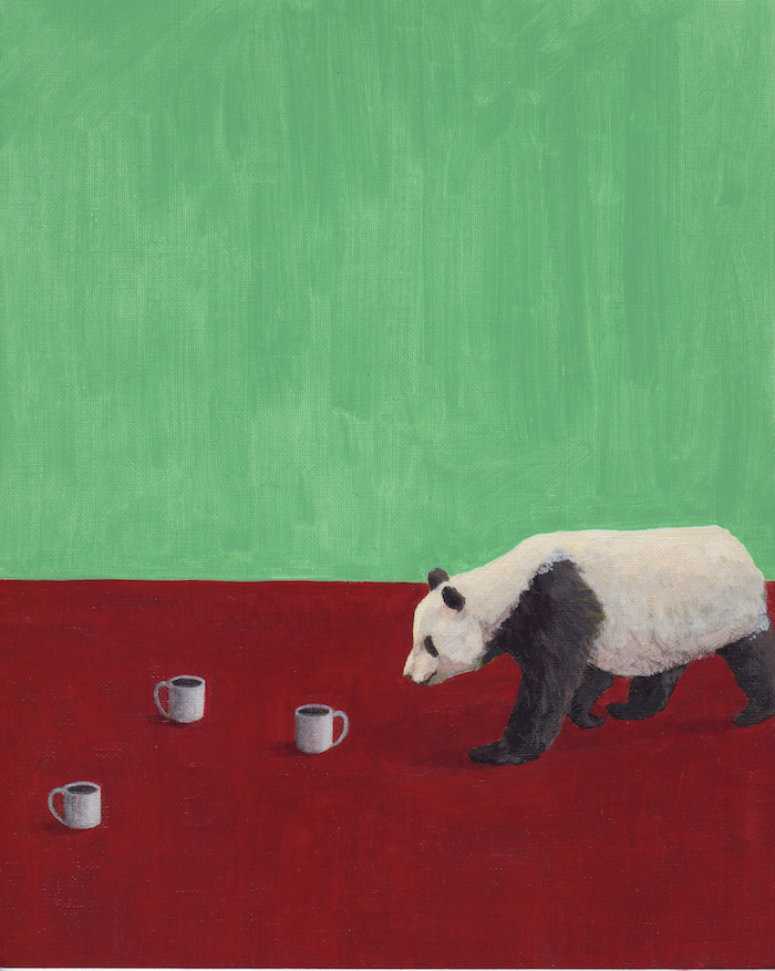 Yuko Mawatari     Which is my cup? Panda    Original Art   Oil painting 